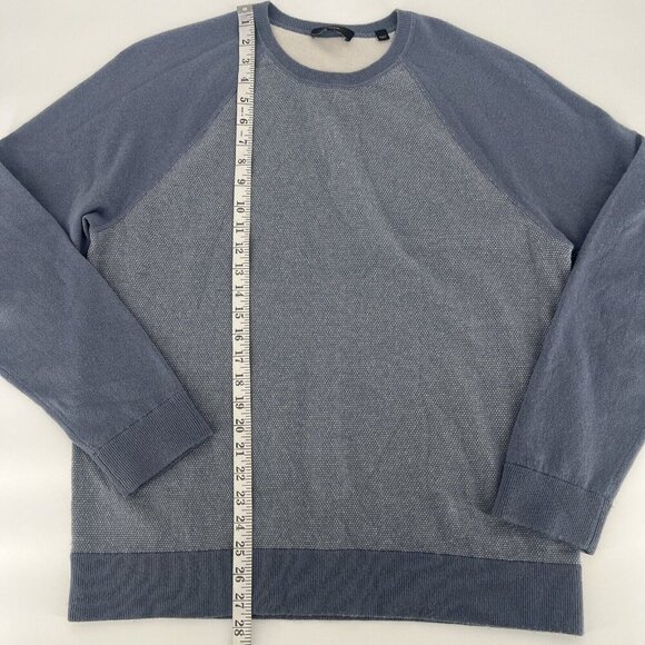 VINCE Mens Size Large Blue Baseball Bird's Eye Stitch Wool Cashmere Sweater - Picture 6 of 9